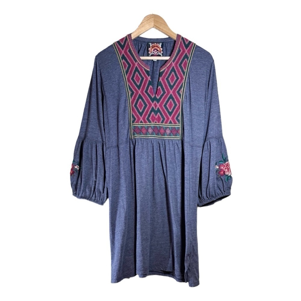 Johnny Was Bishop Sleeve-Embroidered Peasant Dress